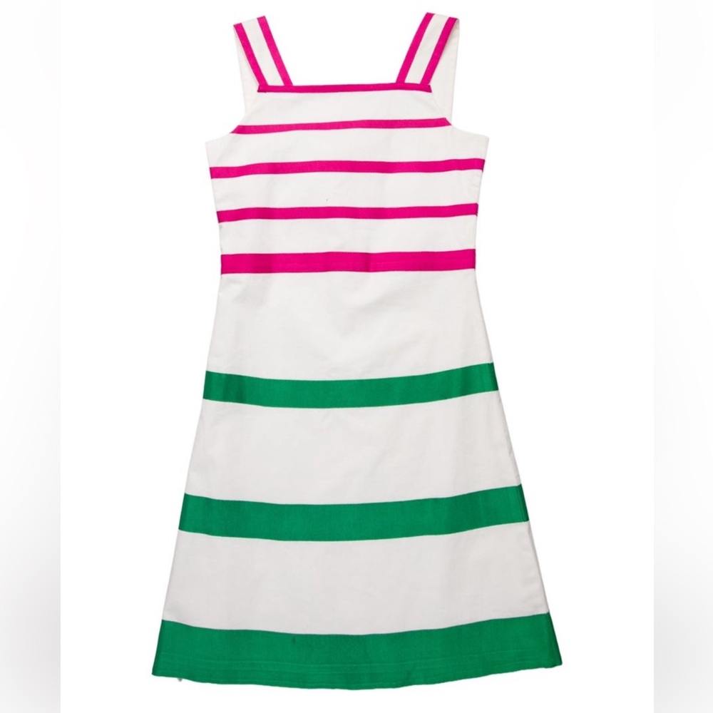 Oscar de la Renta White Dress with Pink and Green Stripes